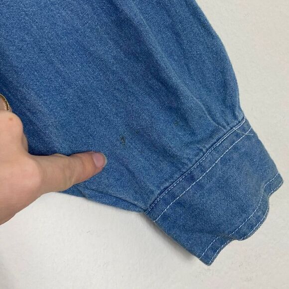 Vintage Solutions Chambray Denim Fall Halloween Scarecrow Pumpkin Button Up Sz M - Picture 4 of 8